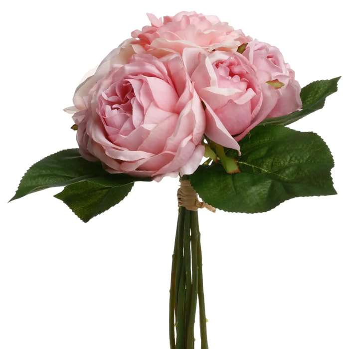 Bouquet de 9 roses artificielles rose H30cm