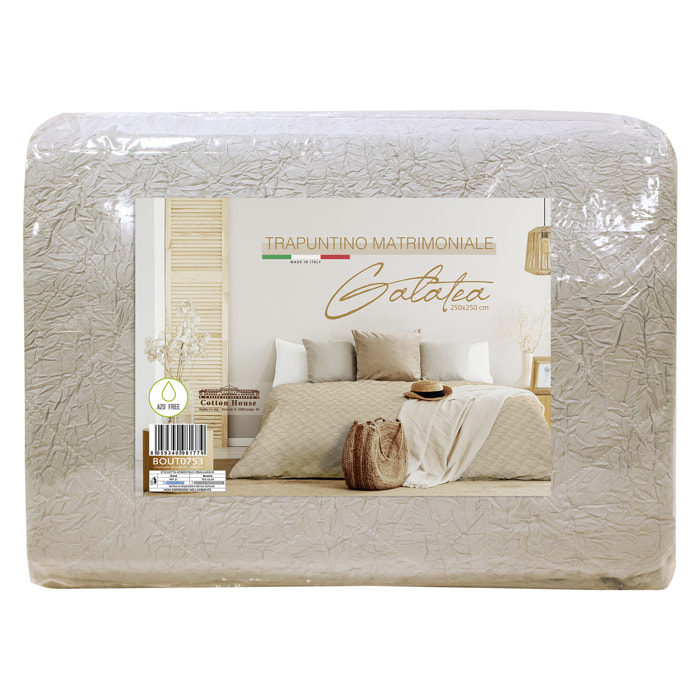 TRAPUNTINO MATRIMONIALE BEIGE EFFETTO STROPICCIATO DIS.GALATEA MADE IN ITALY