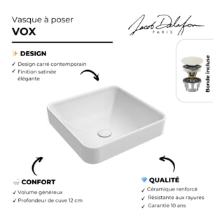 Vasque carrée à poser Vox effet satinée blanc