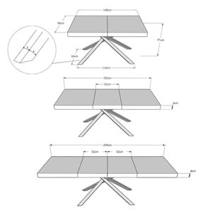 Table extensible 90x140/244 cm Karida Premium chêne nature pieds anthracite
