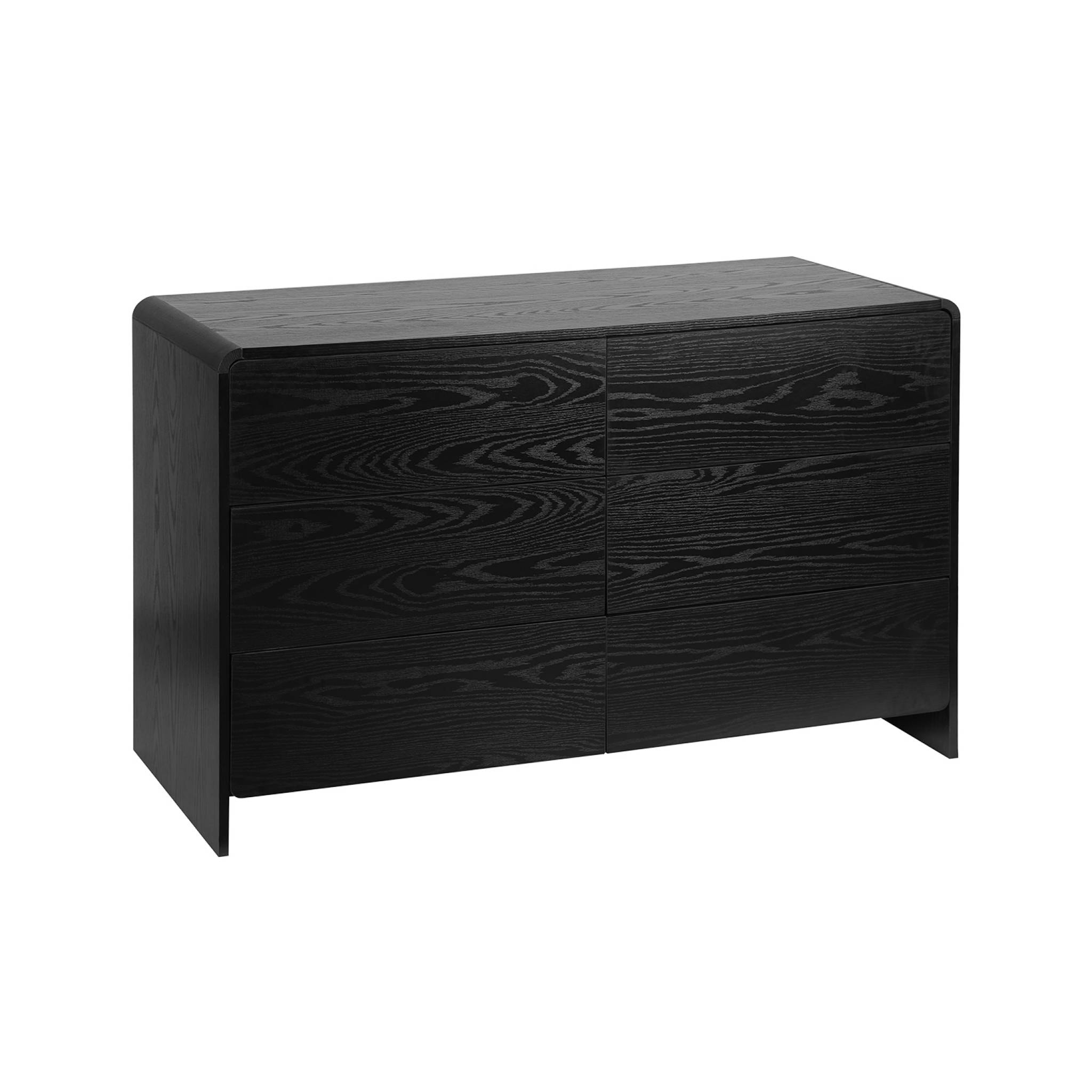 Commode 6 tiroirs effet bois arrondi. noir