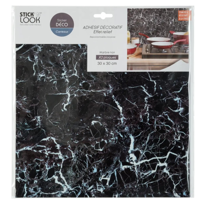 Lot de 2 stickers - carrelage - noir - 30x30 cm