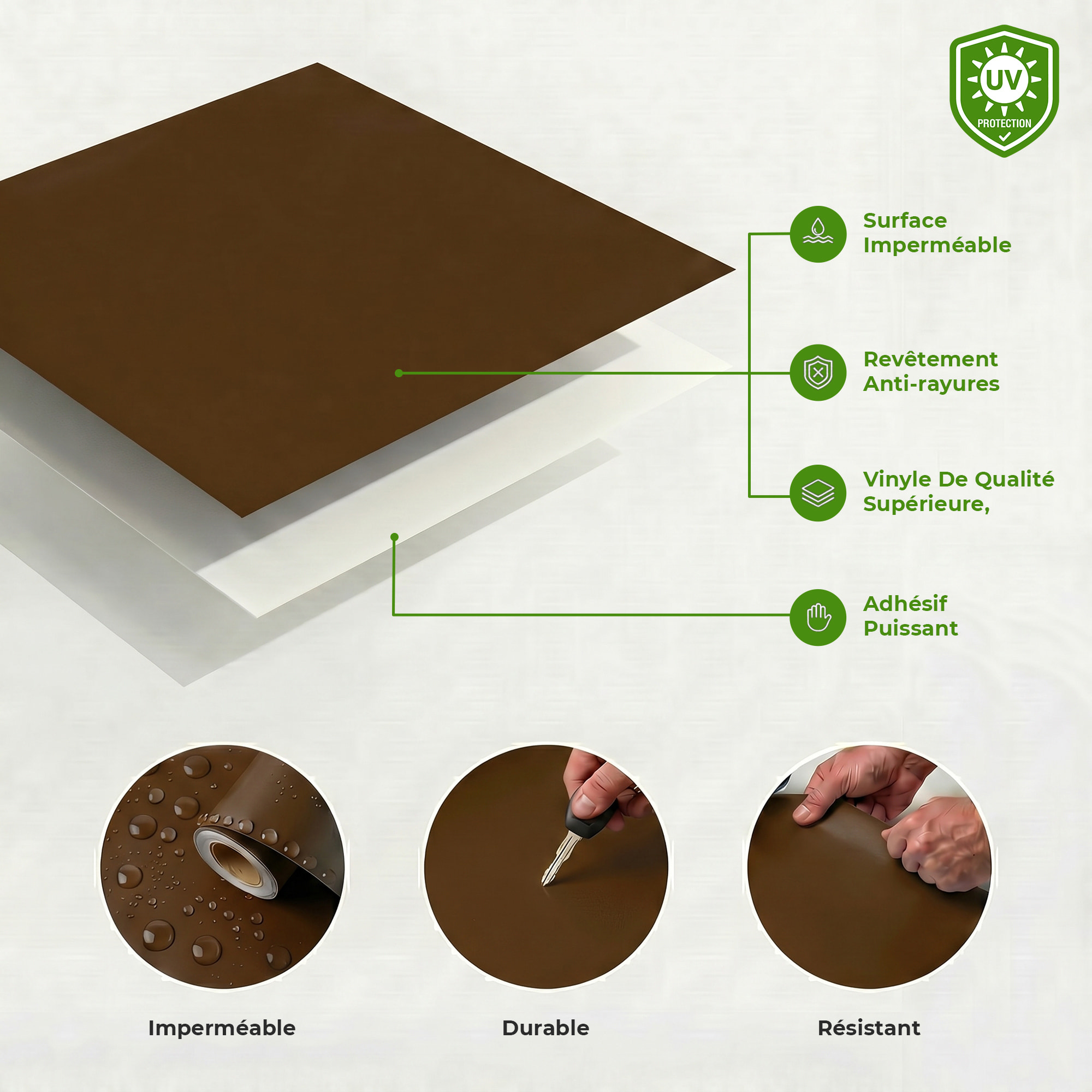Rouleau adhésif décoratif Vinyle au Mètre - Chocolat - Sticker Lavable Imperméable Mur Cuisine Meubles