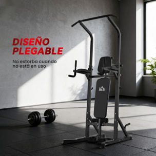 HOMCOM Estación de Musculación Torre de Entrenamiento Altura Ajustable con Barra de Dominadas y Banco Plegable para Fitness en Casa Gimnasio Carga 150 kg 99x178x230 cm Negro