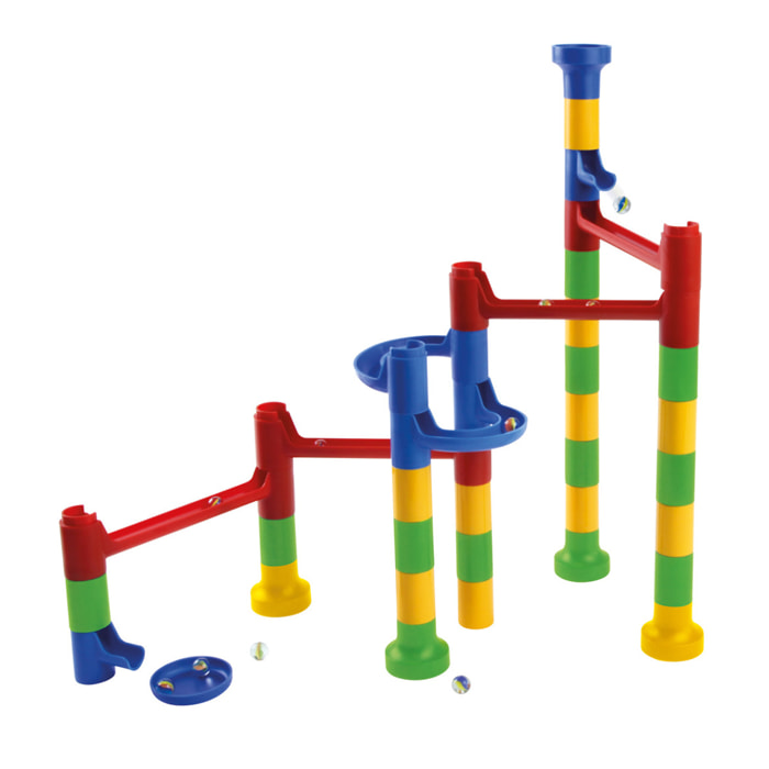 Set Pista delle Biglie Sopraelevata, 32 elementi 2curve 10 biglie in vetro