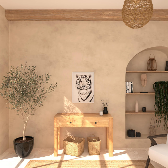 Toile imprimée "Tigre" - bois - noir et blanc - 50x70 cm