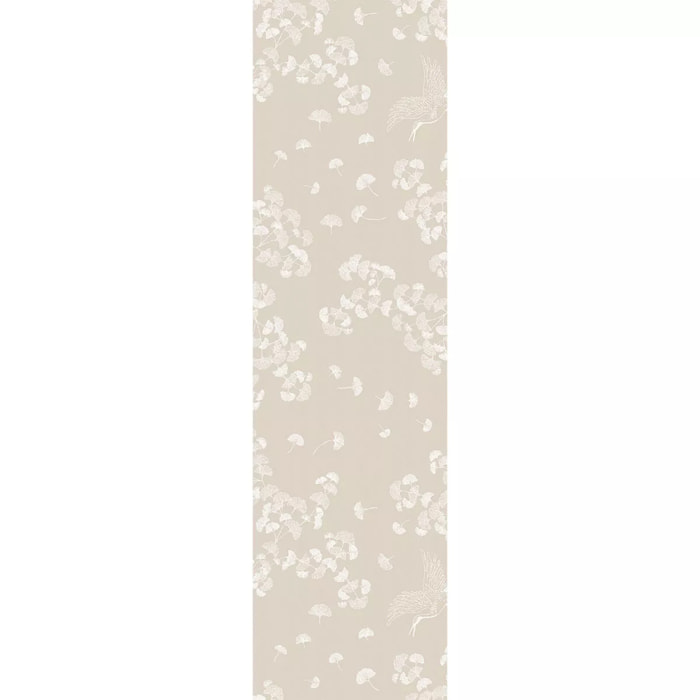 Chemin de table pur coton motif jacquard beige Mille ginkos naturel