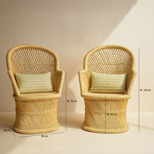 Lot de 2 fauteuils en bambou naturel avec deux coussins beiges ZAMZEBE