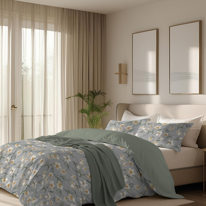 Parure copripiumino matrimoniale in raso stampato Lavinia