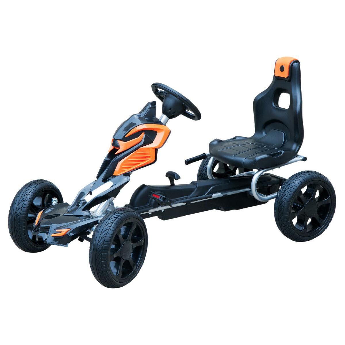 Kart à pédales Go-Kart enfants 122L x 60l x 70H cm Ø roues 29 cm siège ergonomique orange noir