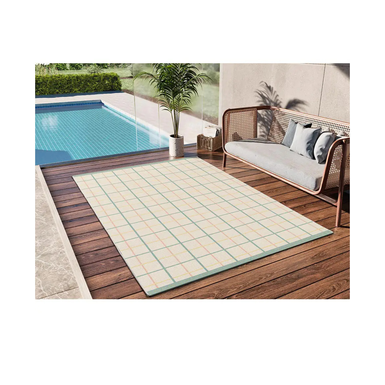 MANILA Alfombra geométrica de exterior-interior en tonos pastel, varias medidas disponibles.
