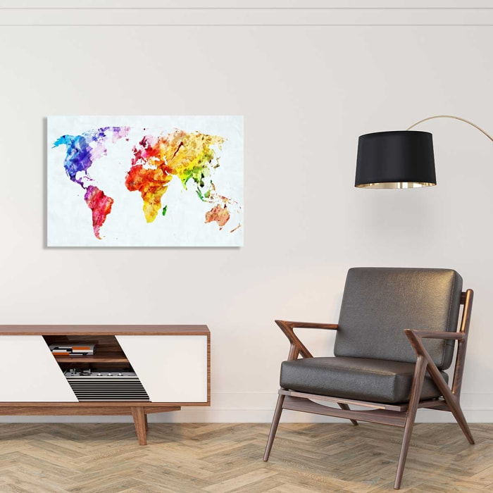 Tableau carte du monde multicolore Tableau alu Dibond