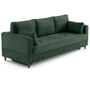 Anna - canapé droit 3 places convertible avec poche en velours texturé - Vert