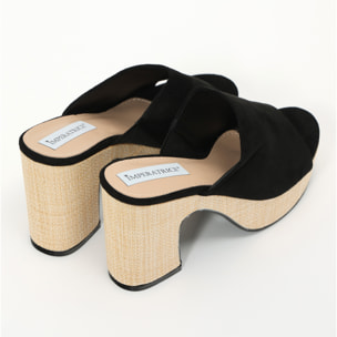 Sandali platform in simil camoscio con tacco in rafia