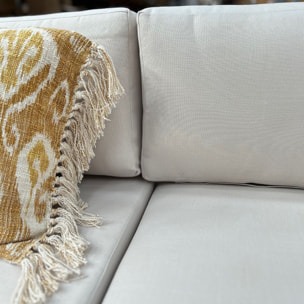 Salon de jardin en bois d'acacia et coussins beige 6 places DOURO