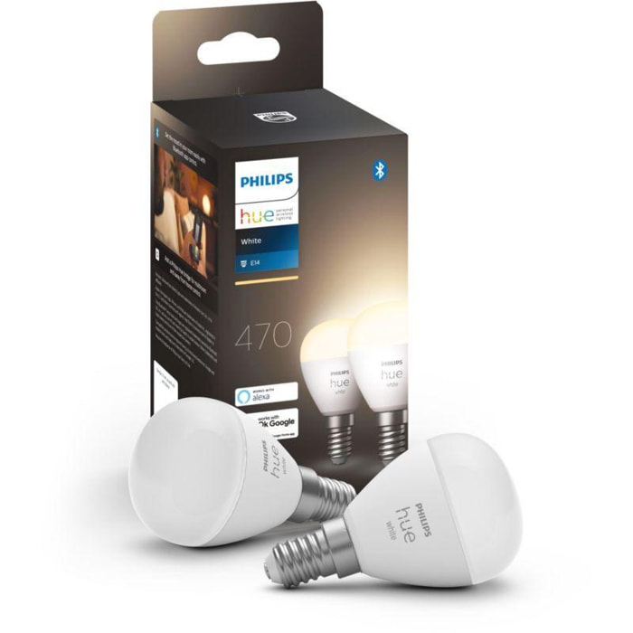 Ampoule connectée PHILIPS HUE White E14 Sphérique x2