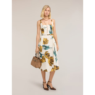 Motivi - Vestido línea A en popelín con estampado - Blanco