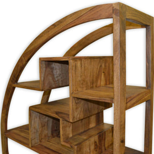 Libreria rotonda in legno massello con ripiani interni asimmetrici, 80 x 40 x 150, Noce