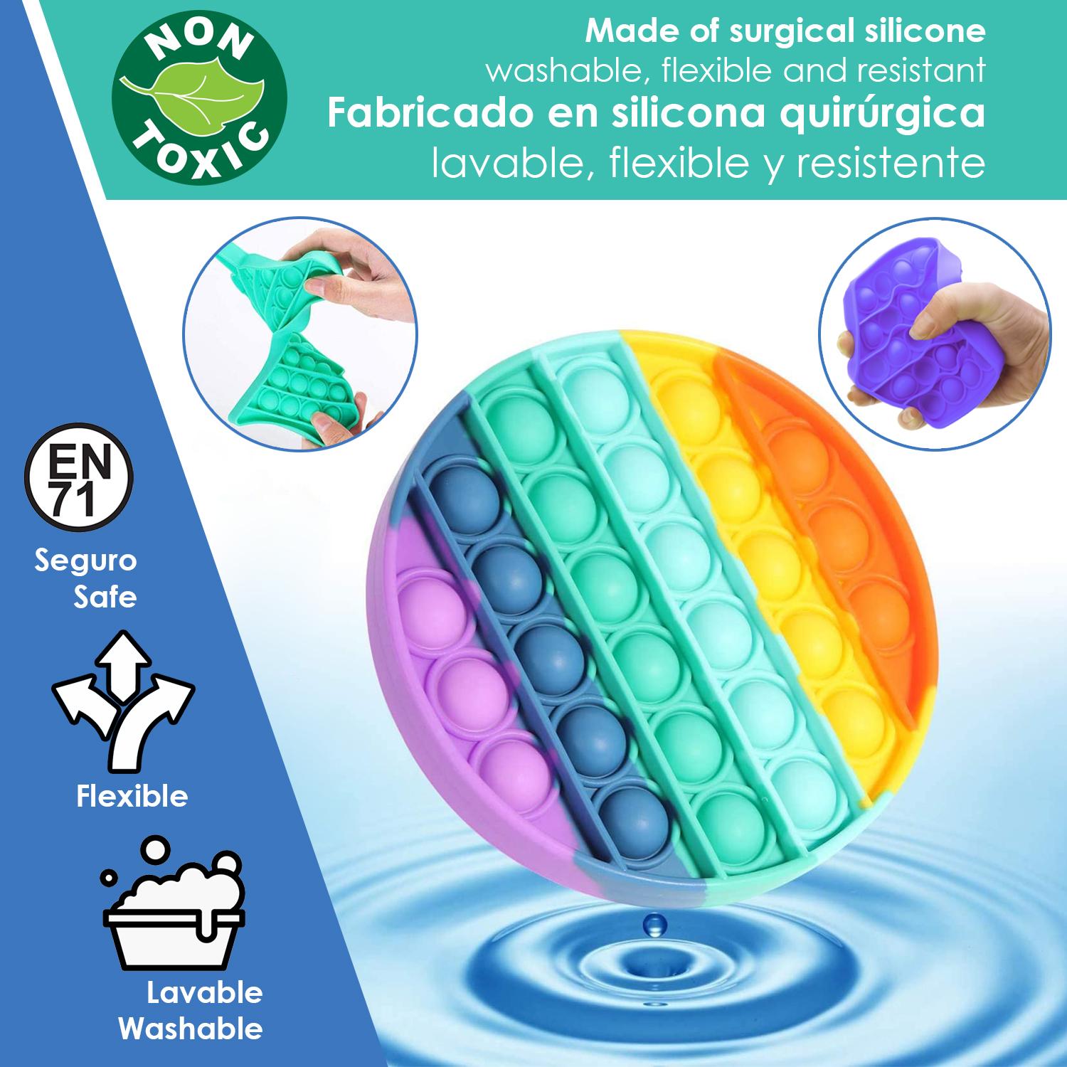 Bubble Pop It giocattolo sensoriale antistress, bolle di silicone da spremere e premere. Design rotondo.