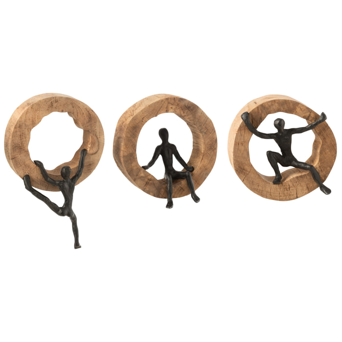 J-Line décoration murale Figurine Grimpe - bois/aluminium - noir - 3 pièces