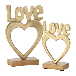 J-Line décoration Love Coeur Sur Pied - aluminium/bois - or - large
