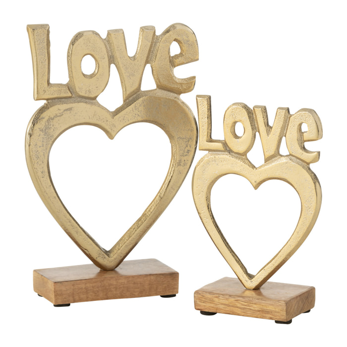 J-Line décoration Love Coeur Sur Pied - aluminium/bois - or - large