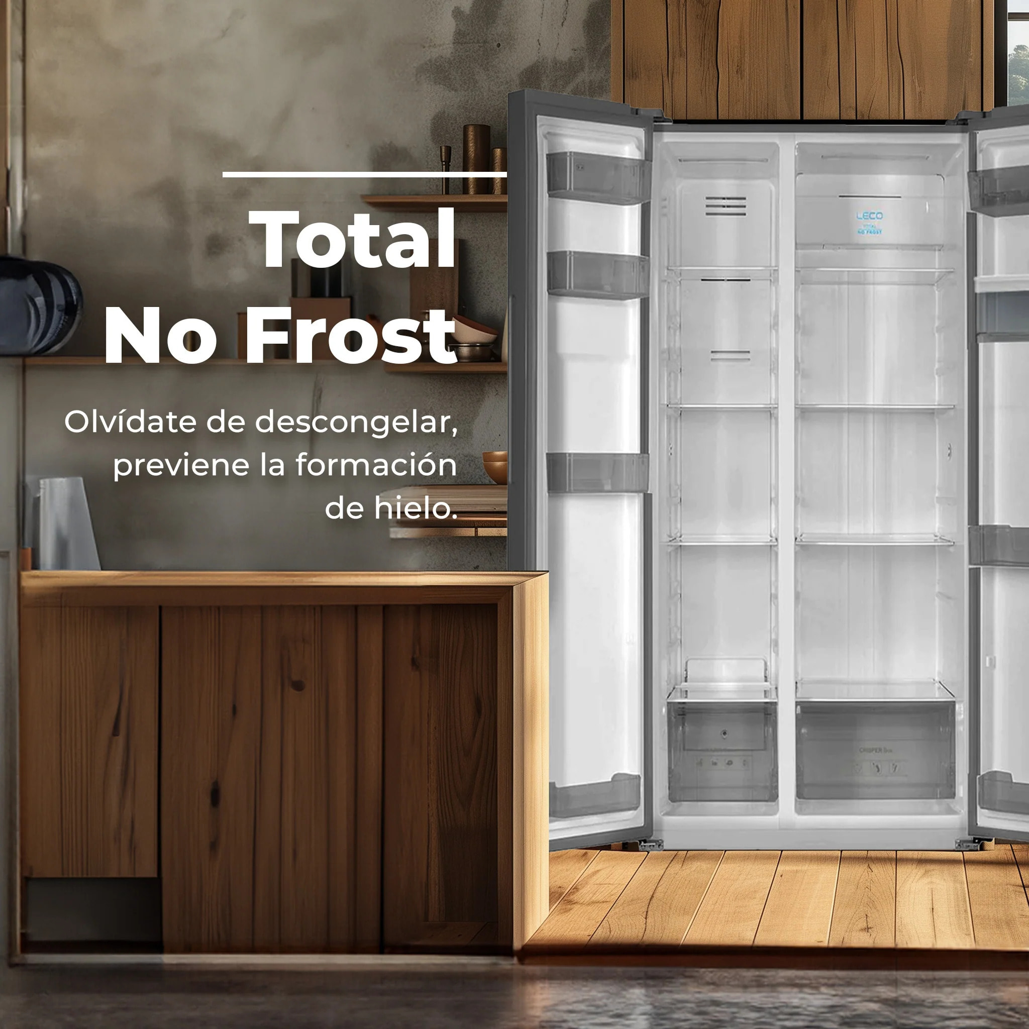 Frigorífico Americano EVVO F90B Glass, 352 l + 198 l, Total No Frost, puerta cristal negro
