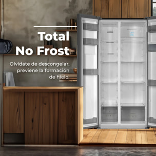 Frigorífico Americano EVVO F90B Glass, 352 l + 198 l, Total No Frost, puerta cristal negro