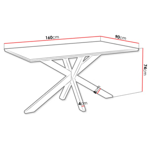 Tom - table à manger - plateau effet marbre - pieds en métal - 4 à 6 personnes - Noir
