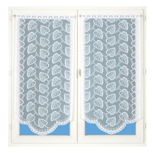 Paire de vitrages dentelle base arrondie feuilles - Blanc
