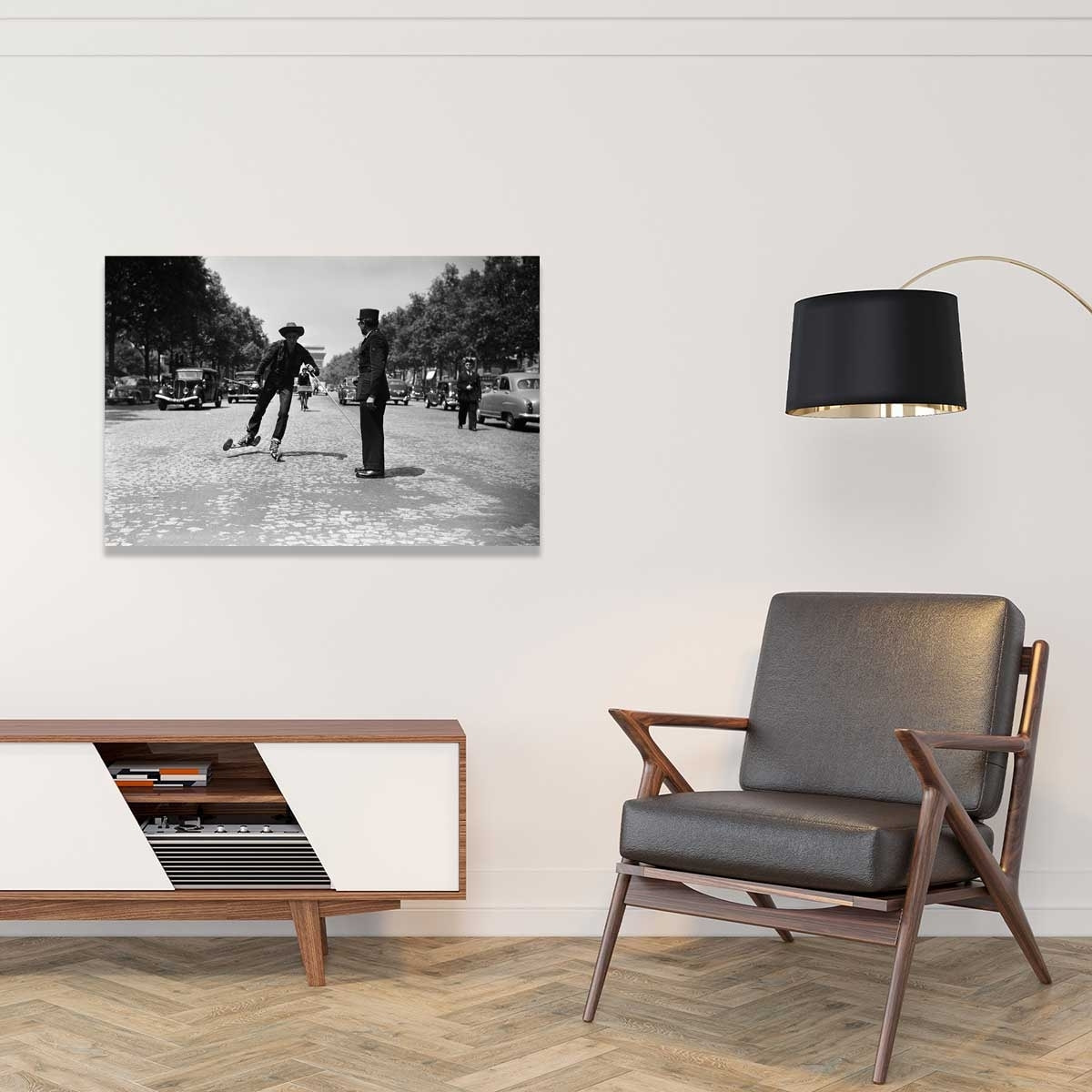 Tableau noir et blanc Insolite - Champs Elysée Tableau alu Dibond