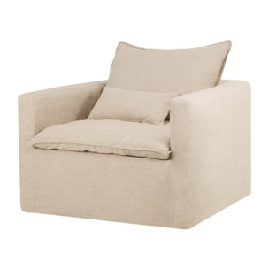 Fauteuil en coton et lin déhoussable ton beige de 108x96cm Hauteur: 99 Longueur: 108 Largeur: 96