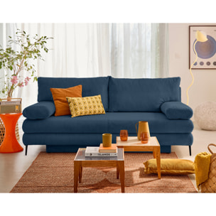 Elton - canapé 3 places convertible avec coffre en velours côtelé - Bleu