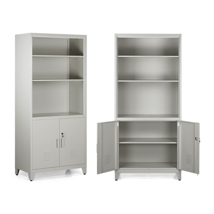 Mobile in metallo grigio 2 ante e 5 ripiani 85x45x190 cm - Yumi