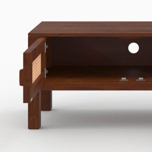 Meuble TV en bois de manguier et cannage - Tiki