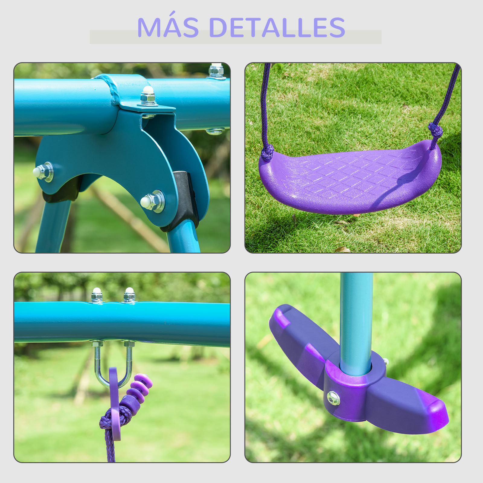 Juego de Columpios de Jardín de Metal con Altura Ajustable Columpios para Niños de +3 Años con Columpio Doble Balancín para Patio Terraza 280x140x176 cm Azul y Morado