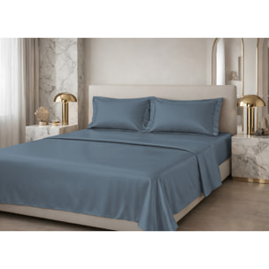 Completo Lenzuola Estate/Inverno 100% Raso Cotone Tinta Unita Azzurro 06 GI