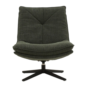 Poltrona girevole BRIKELL in tessuto verde scuro e base in metallo nero