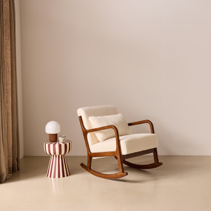 Rocking chair scandinave bois d'hévéa et bouclette LORENS