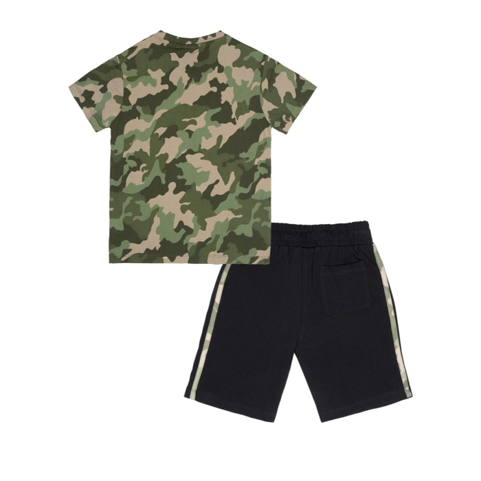 Set da bambino con t-shirt e pantaloncini in cotone Leone Camouflage
