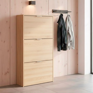 Scarpiera A Ribalta Salvaspazio 3 Ante E 6 Ripiani Mobile Portascarpe Fino A 20 Paia Di Scarpe Ingresso Corridoio Retro Porta 113 x 60 x 22 Cm Rovere