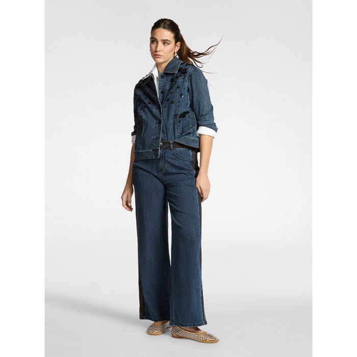 Elena Mirò - Jeans de pierna ancha con perfiles laterales, "Wanda" - Azul
