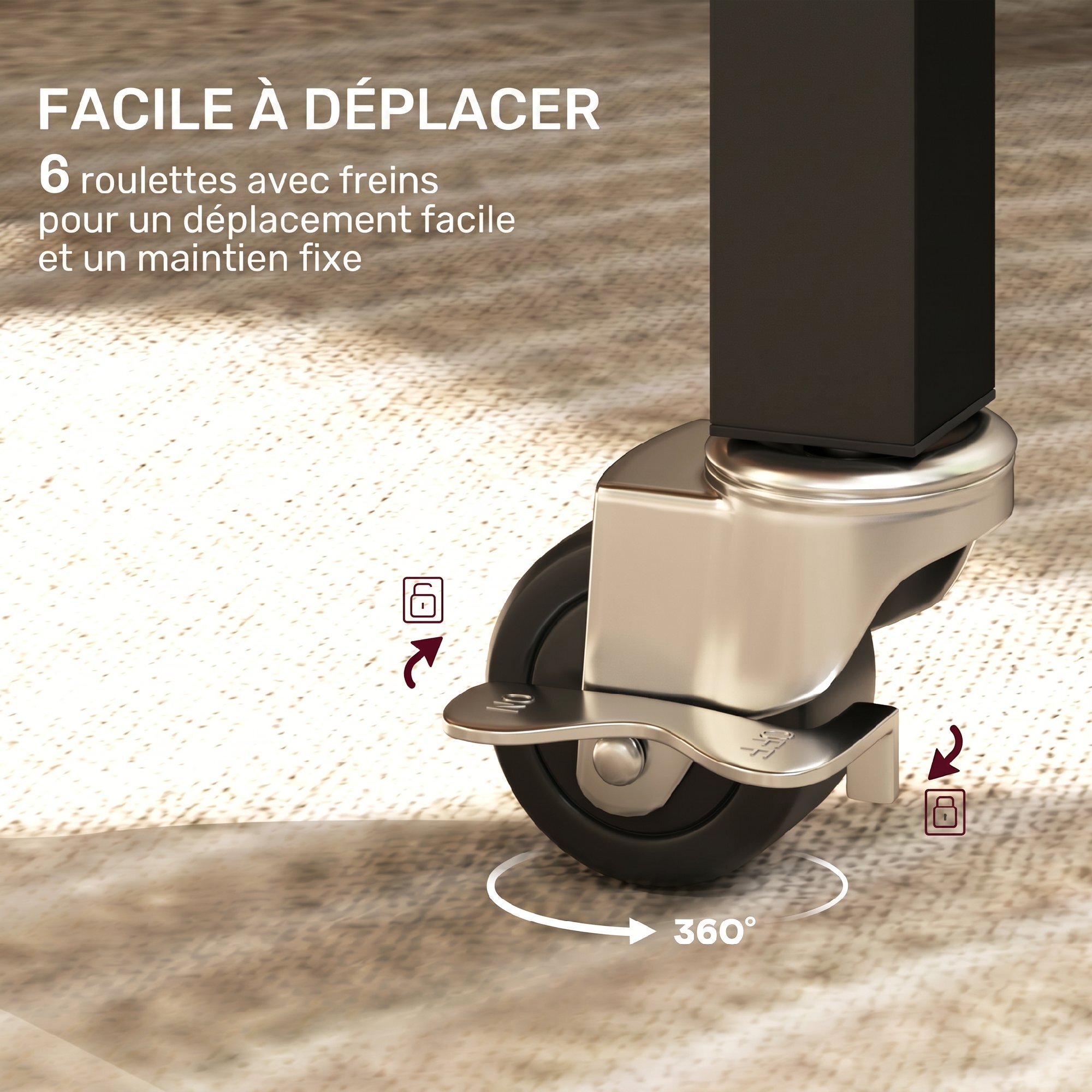 Table pliable 6 personnes - table à rabat mobile 6 roulettes - acier noir effet bois gris