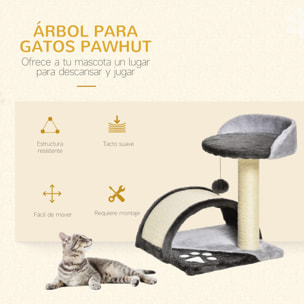 Árbol Rascador para Gatos Pequeños Altura 46 cm de 2 Niveles con Poste Tablero para Rascar Plataformas y Juguete de Bola Colgante 35,5x37x46 cm Gris