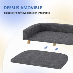 Canapé chien lit pour chien design scandinave coussin déhoussable dim 98L x 67l x 25H cm pieds bois tissu polyester anthracite