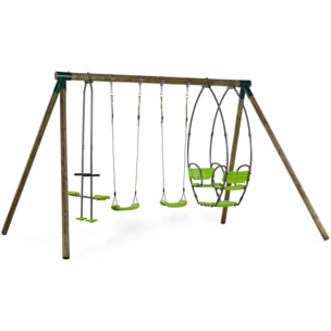 Portique bois "Nelio" - Avec 2 balançoires , 1 vis-à-vis et 1 nacelle.