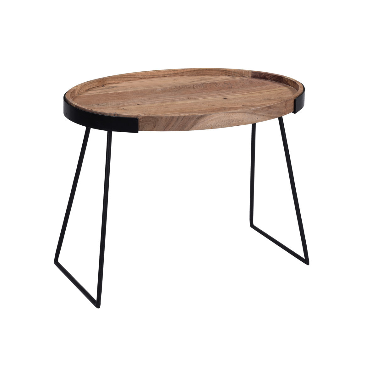 Tables basses gigognes bois massif et métal noir (lot de 2) ELAVO