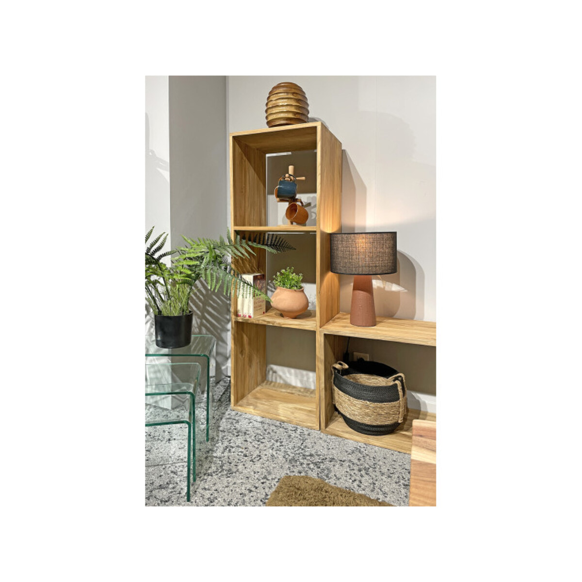 Etagère 3 cases cubes rangement 137 x 47 cm bois de teck massif - ROMA