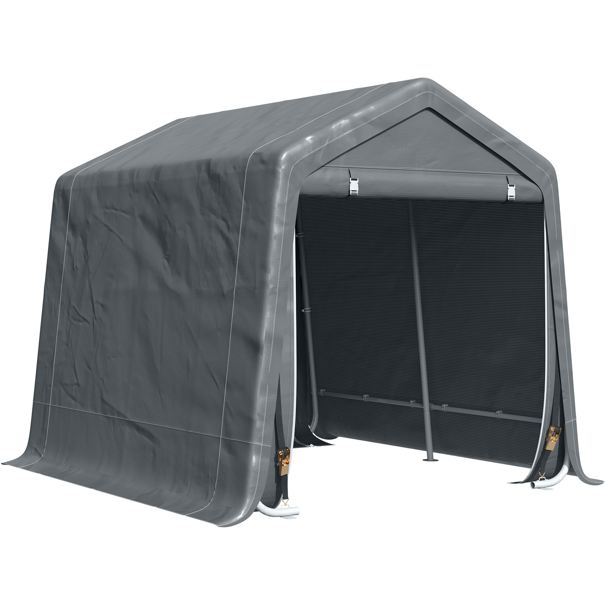 Carpa de Jardín Exterior para Herramientas Bicicletas 2,8x2,4x2,4 m Cobertizo Exterior con 2 Puertas con Cremallera Impermeable Anti-UV Carpa para Jardín Gris