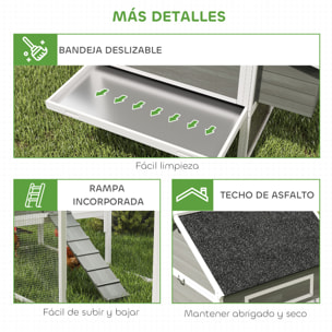 Gallinero de Madera Grande Exterior, Caseta para Gallinas con 2 Nidos, Corral, Techo Asfáltico, Bandeja Extraíble y Rampa, Casa Elevada para 8-10 Gallinas, Conejos, 347x160x150 cm, Gris Oscuro